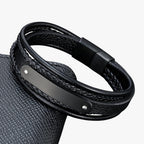 Leather Bracelet with Engraved Stainless Steel Plate