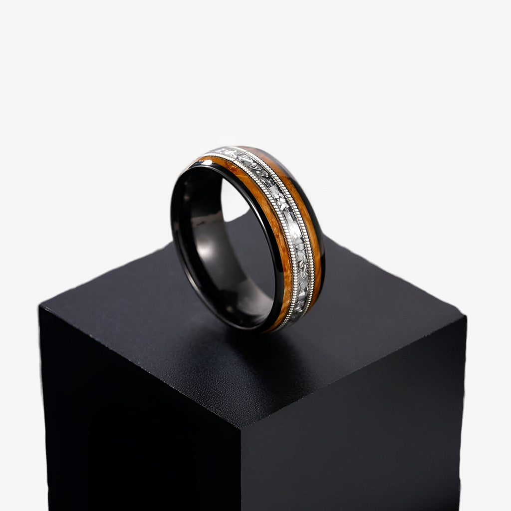 Wood Inlay Ring with Guitar String Detail