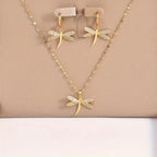 Goudkleurige set met libelketting en oorbellen