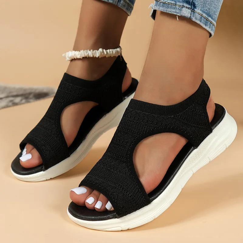 Knit Open Toe Sport Sandals with Contrast Sole