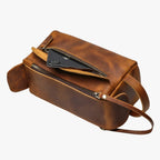 Men's Spacious Leather Toiletry Wash Bag for Travel