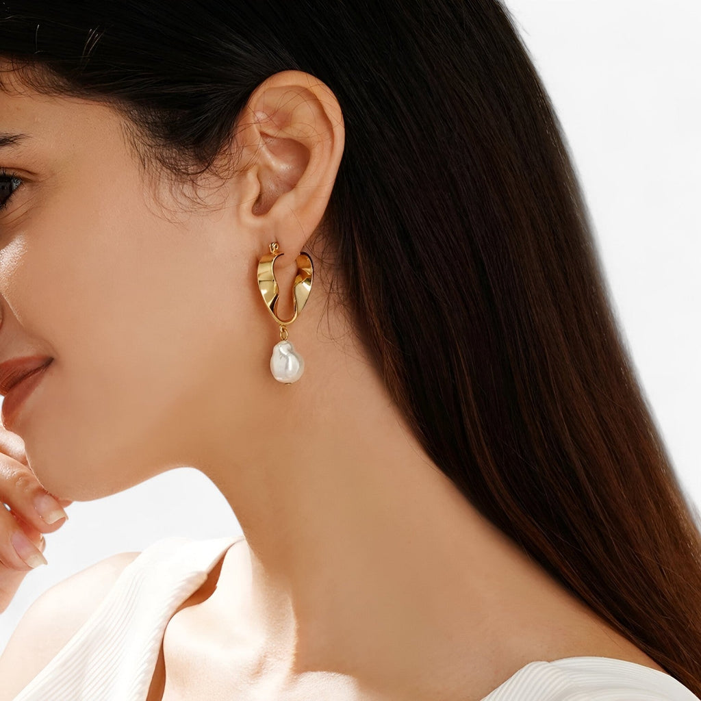 Hollow Round Torque Earrings, 18K Gold-Plated