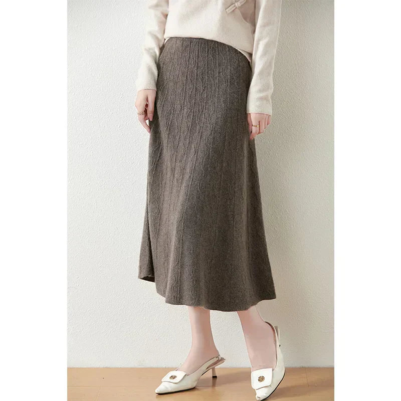Textured Cable-Knit A-Line Maxi Skirt