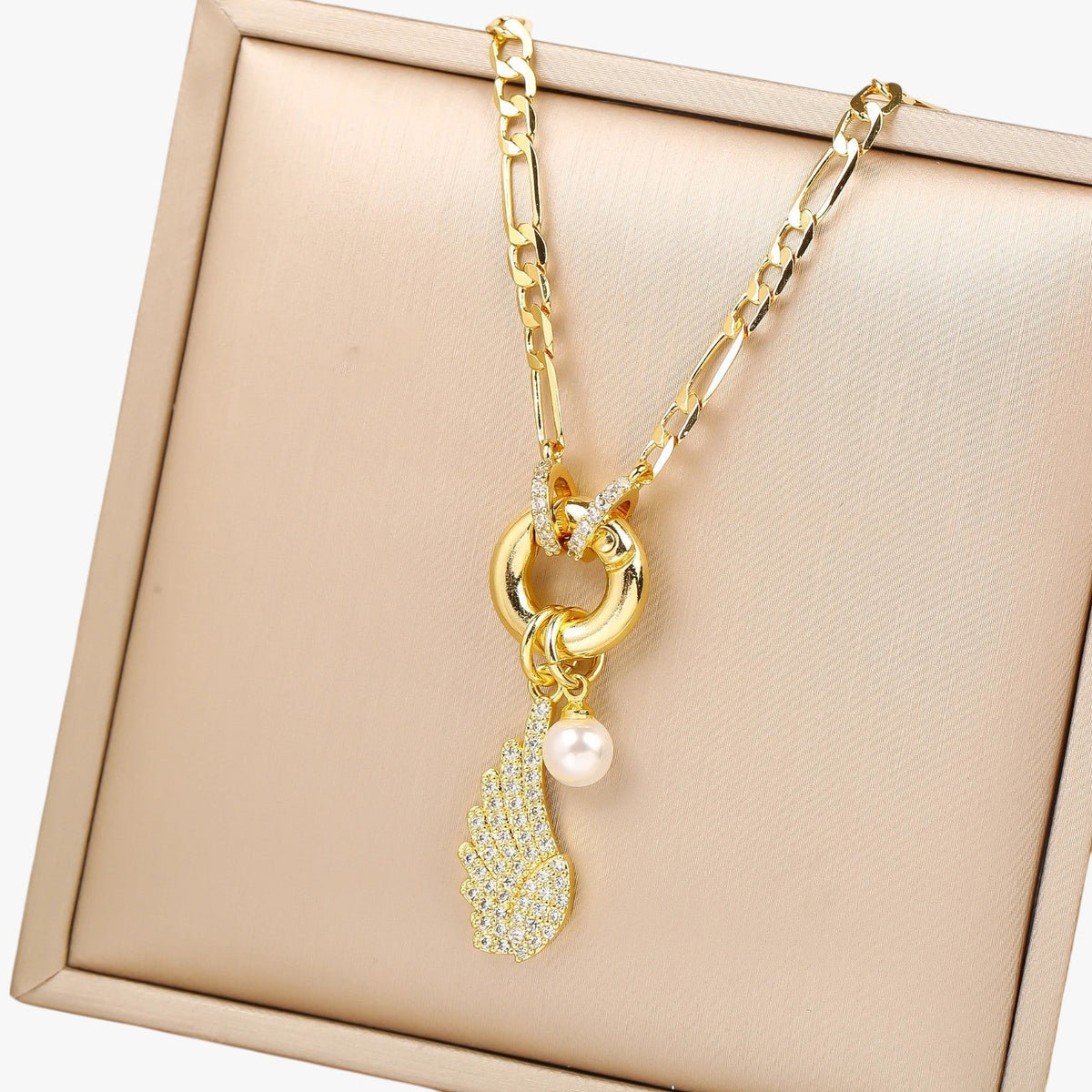 Wing and Shell Flower Pendant Necklace, Fine Chain