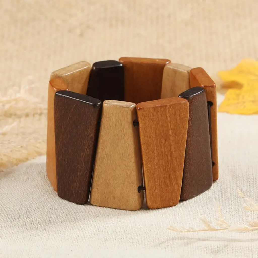 Square Wooden Bead Stretch Bracelet