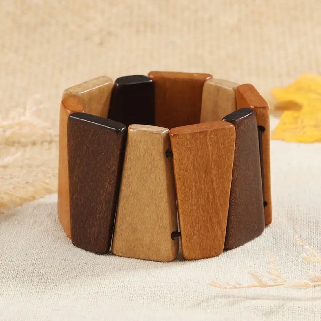 Square Wooden Bead Stretch Bracelet