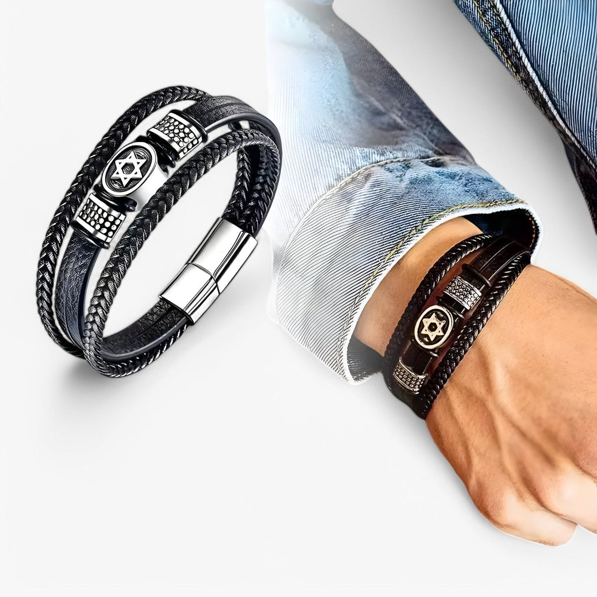 Gelaagde leren armband met magneetsluiting
