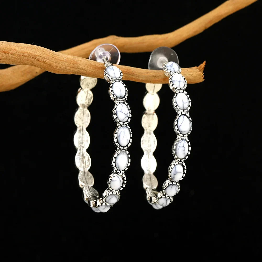 Vintage-Style Oval Hoop Earrings in Five Colours
