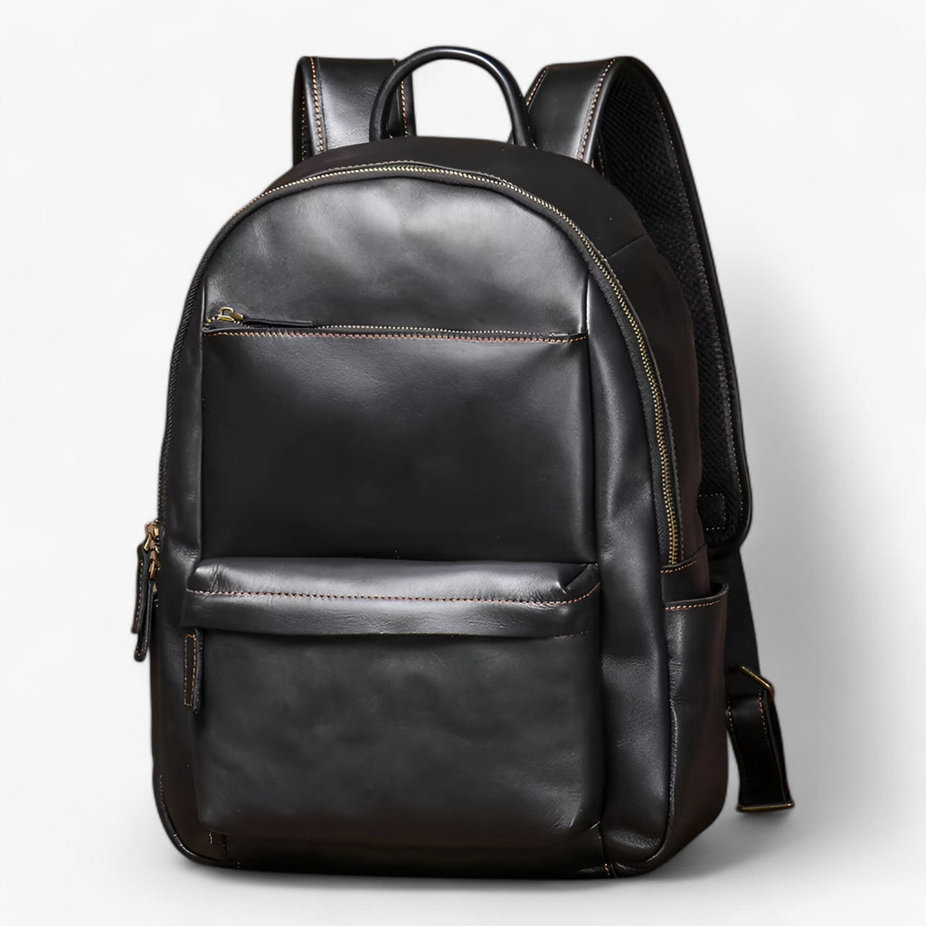Vintage-Inspired Leather Travel Backpack for Work and School