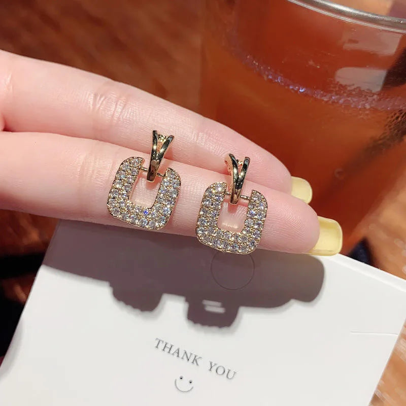 Gold-Tone Square Crystal Earrings