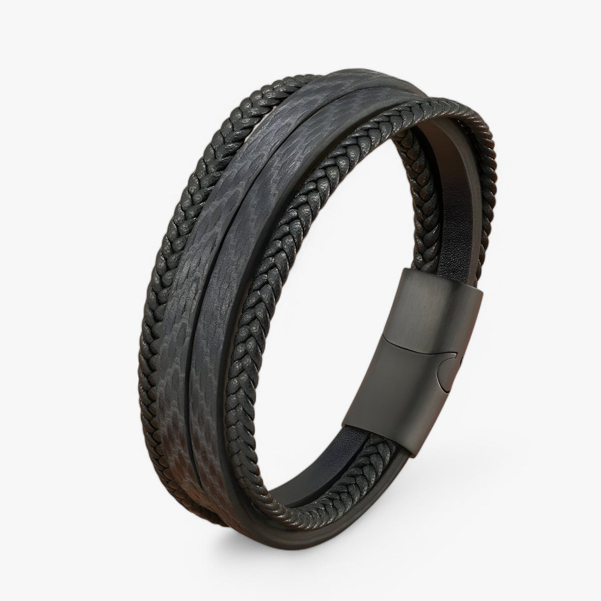 Multi-Layer Braided Leather Bracelet with Magnetic Clasp