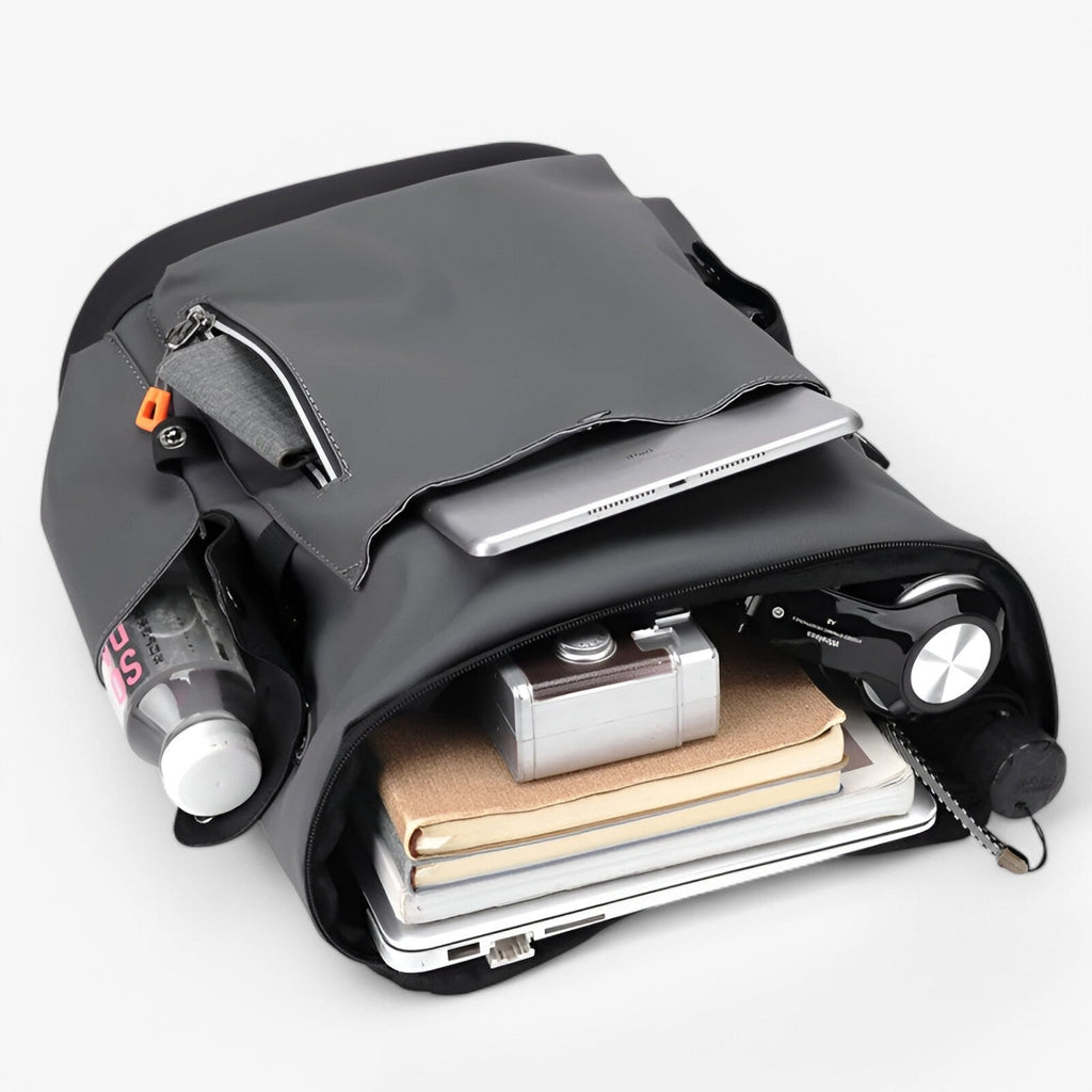 Waterproof PU Leather Laptop Backpack with USB Charger Port