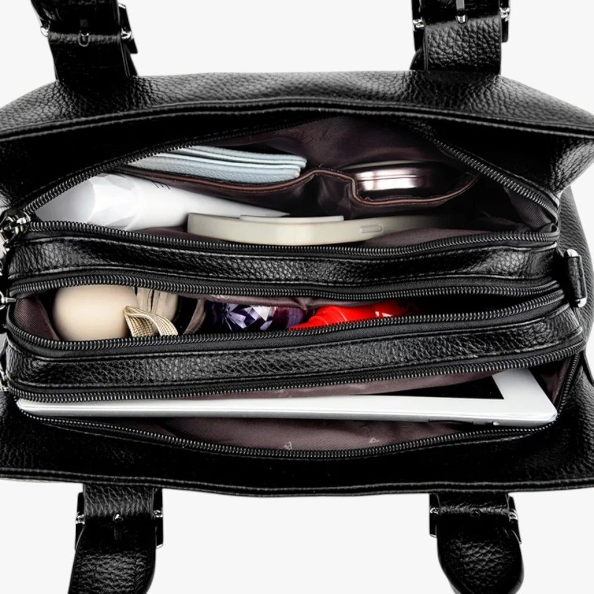 Soft PU Leather Three-Compartment Backpack