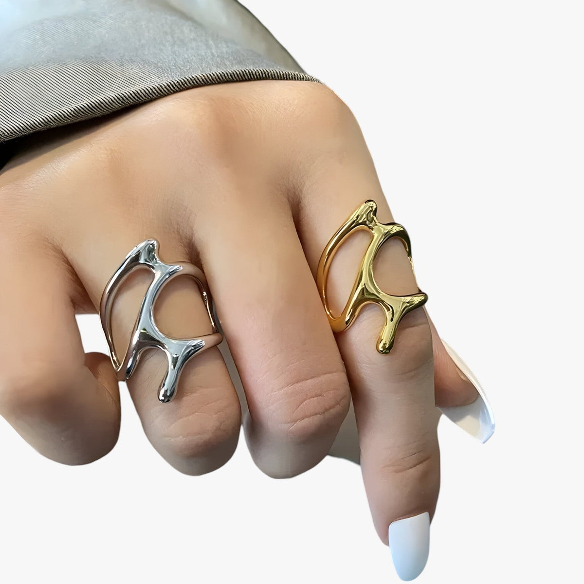 Adjustable Branch-Effect Ring in Silver-Tone