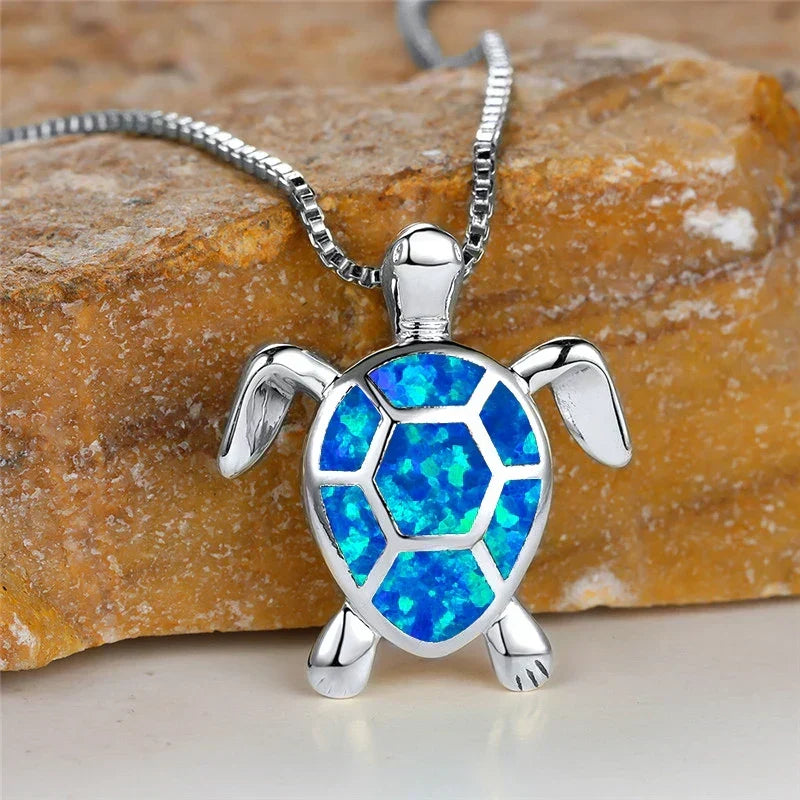 Vintage Fire Opal-Look Turtle Pendant Necklace