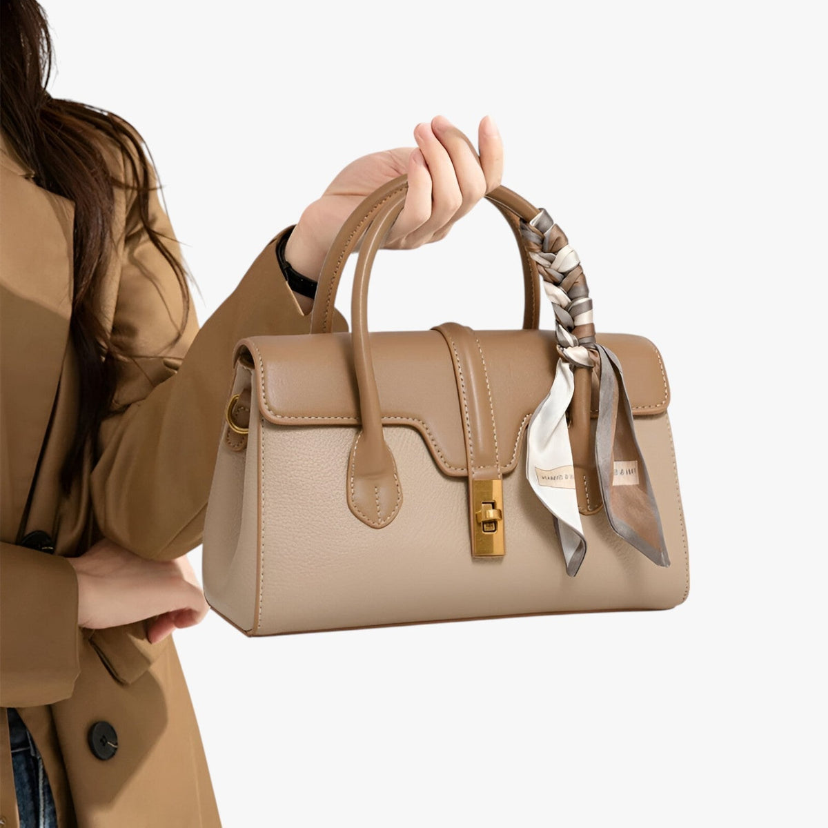 Women's Beige Genuine Buffalo Leather Shoulder Bag