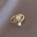 Adjustable White Tulip Ring with Pearl in Gold Tone