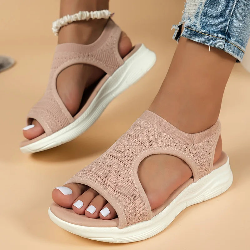 Knit Open Toe Sport Sandals with Contrast Sole