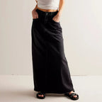 Denim Maxi Skirt with a Button-Front Closure
