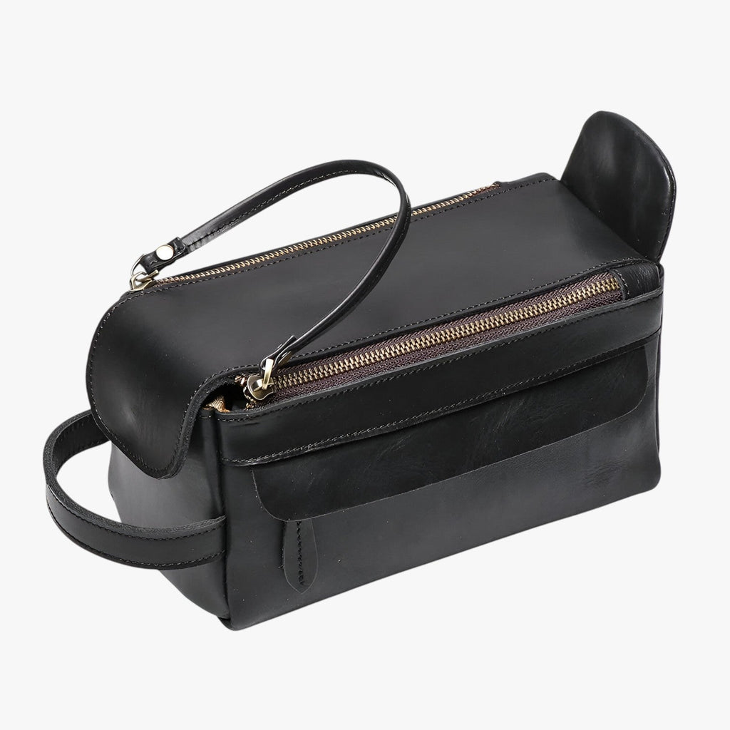 Men's Spacious Leather Toiletry Wash Bag for Travel