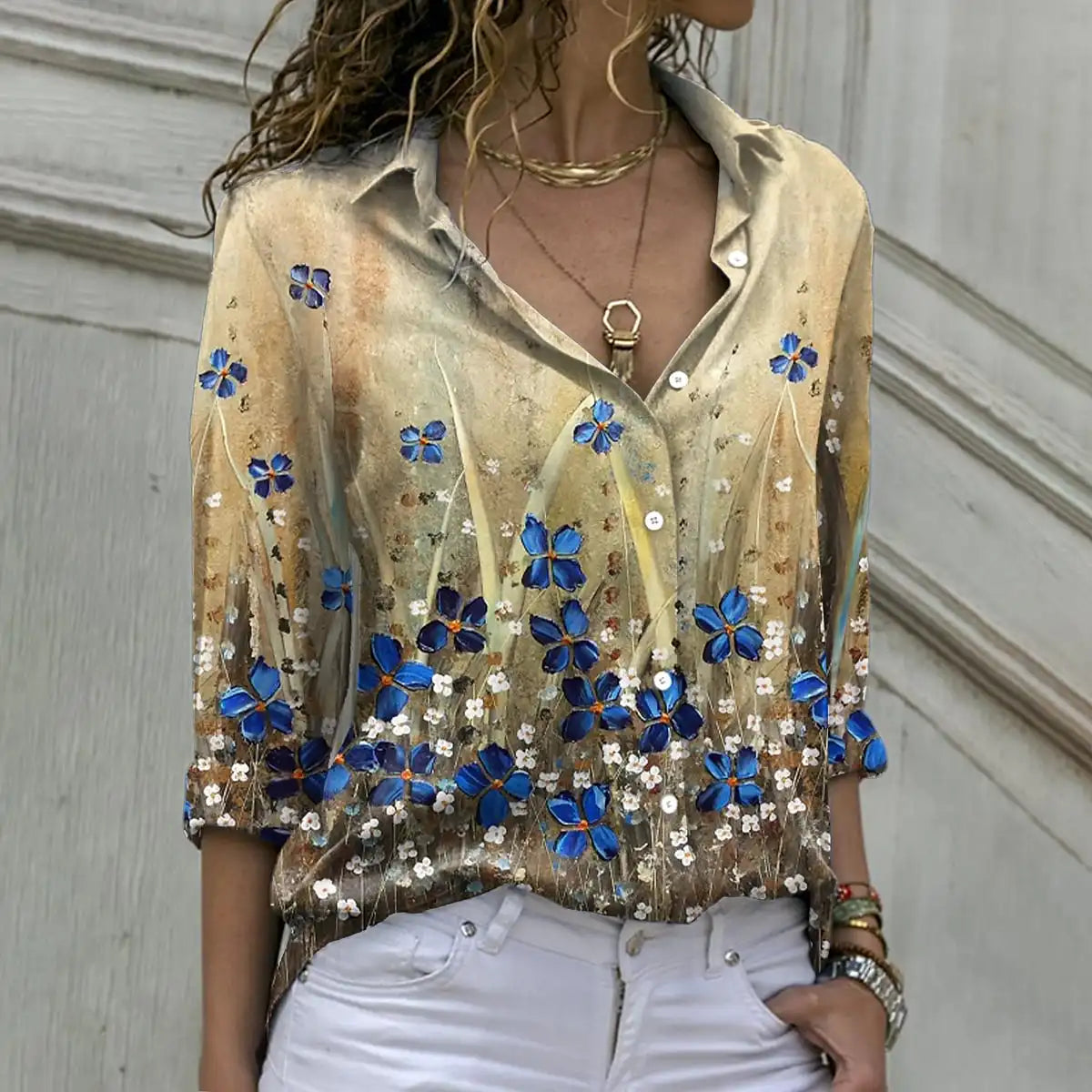 Blouse met print, los silhouet en lange mouwen