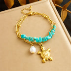 Stainless Steel Turquoise-Look Turtle Bracelet