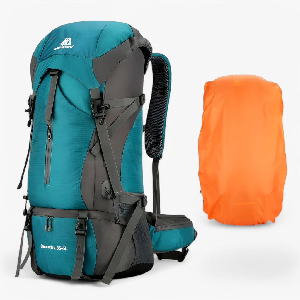 Large 70L Nylon Hiking and Camping Backpack with Rain Cover