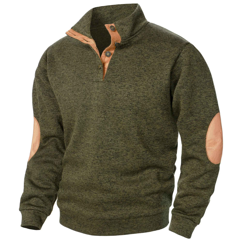 Quarter Button Knit Jumper with Suede Look Trim Details