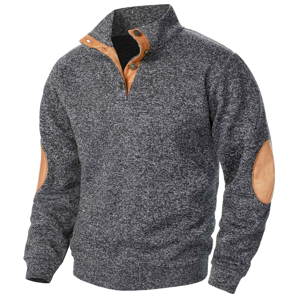 Quarter Button Knit Jumper with Suede Look Trim Details