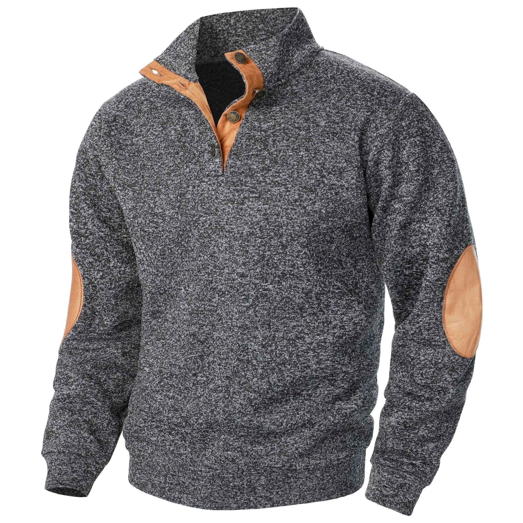 Quarter Button Knit Jumper with Suede Look Trim Details