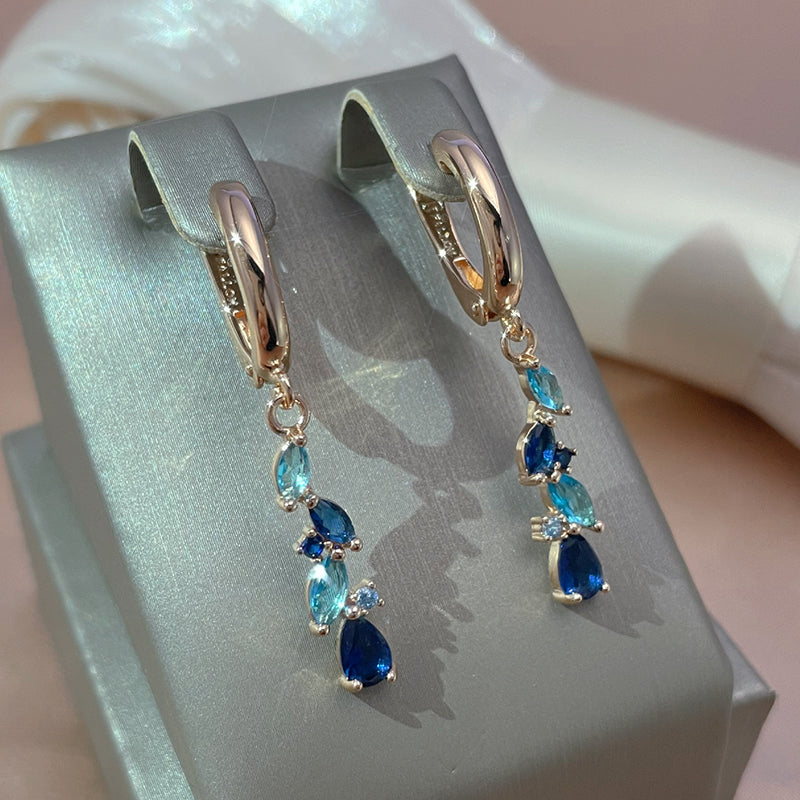 Blue Crystal Cascade Drop Earrings