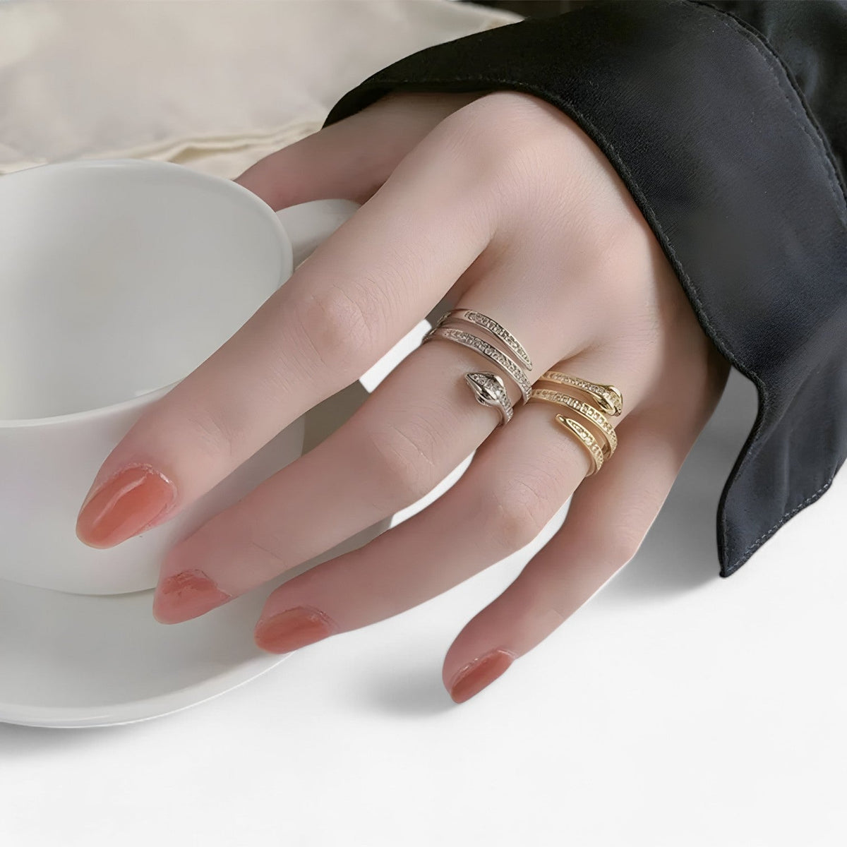 Adjustable Serpent Ring with Zirconia, Gold-Tone