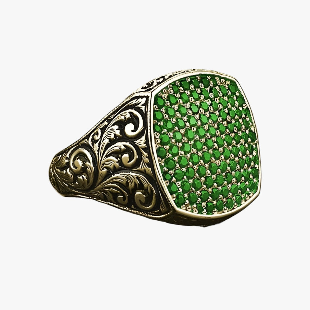 Vintage-Style Engraved Ring with Coloured Zirconia