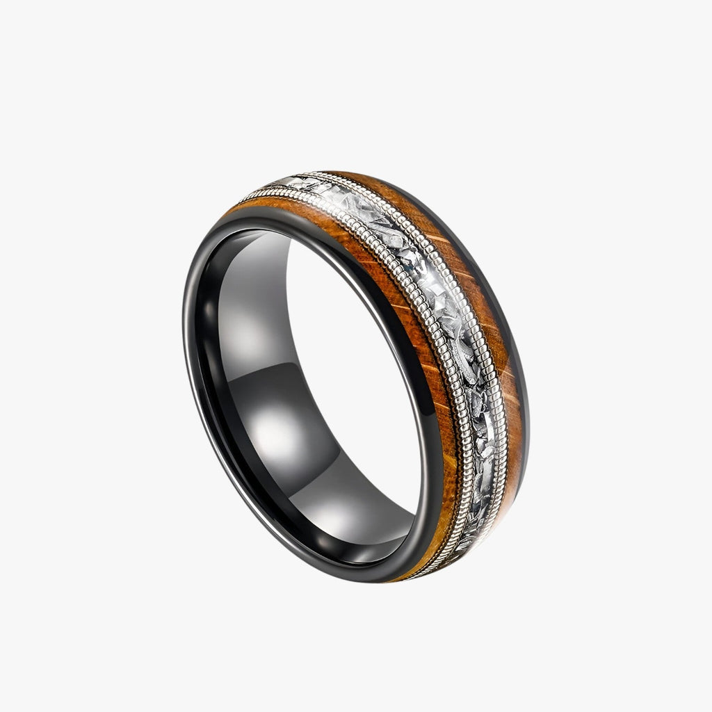 Wood Inlay Ring with Guitar String Detail