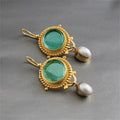Turquoise Oval Stone Drop Earrings with Pearl