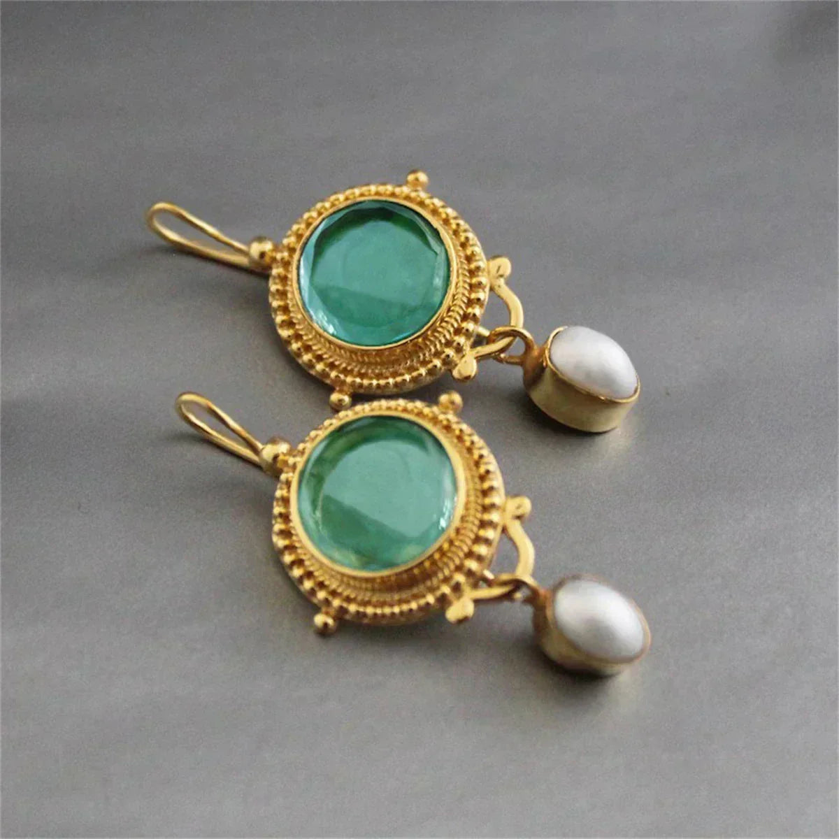 Turquoise Oval Stone Drop Earrings with Pearl