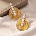 Vintage-Style Triple Pearl Gold-Tone Round Earrings