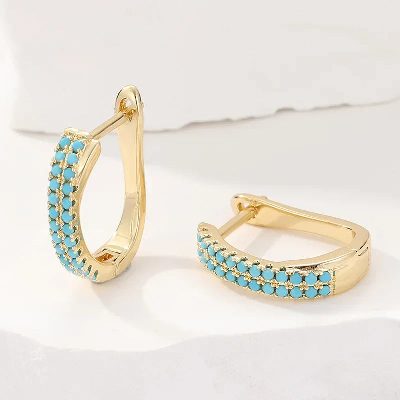 Turquoise Pavé Classic Gold-Tone Huggie Earrings
