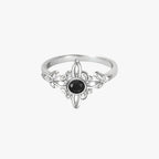 Silver-Plated Ring with Black Stone and Knot Symbol