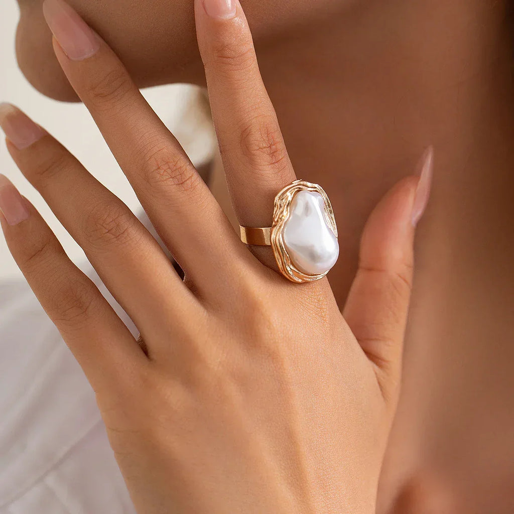 Chunky Baroque Pearl Cocktail Ring