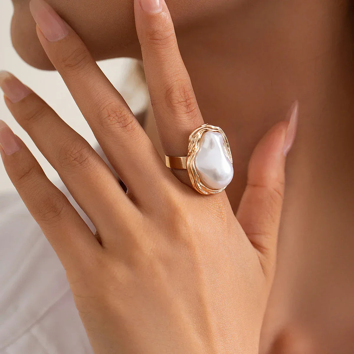 Chunky Baroque Pearl Cocktail Ring