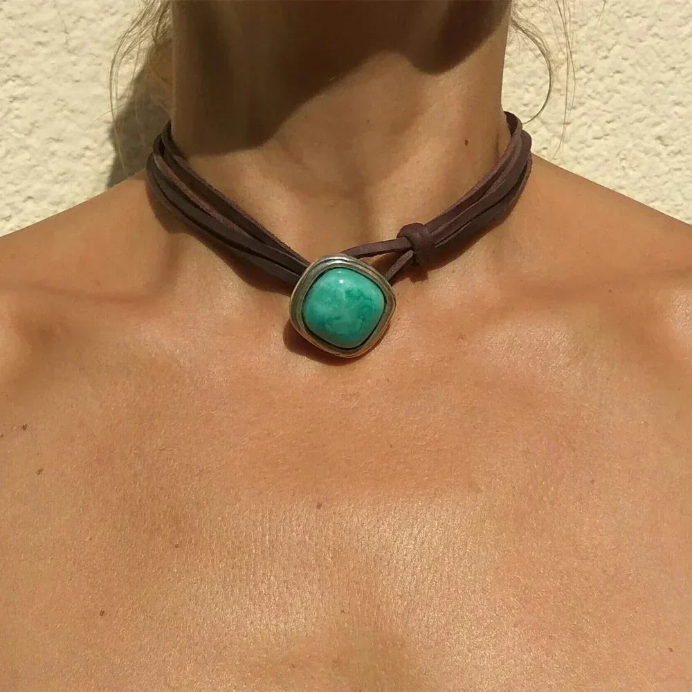 Vintage Bohemian Turquoise Pendant Necklace in Two Styles