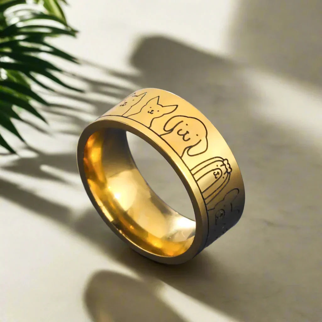 Wide Stainless Steel Engraved Dog Ring