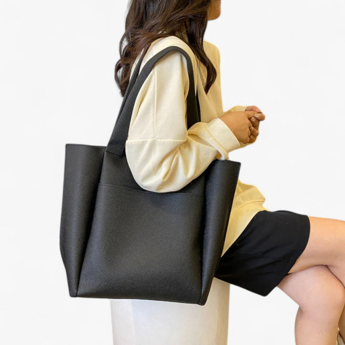 Minimalist Textured Vegan Leather Tote Shoulder Bag