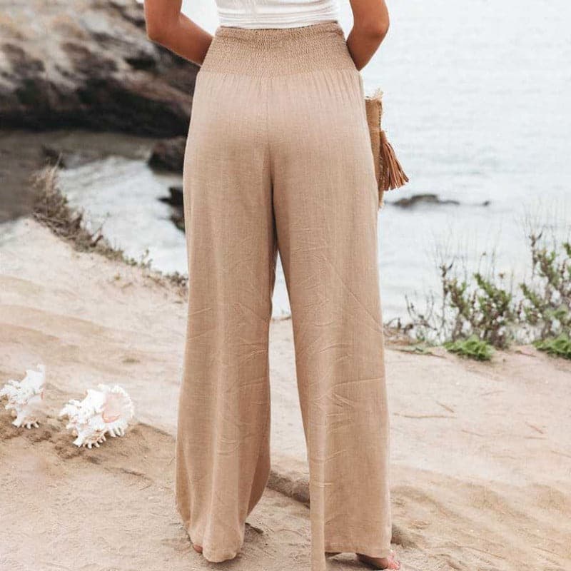 Full-Length Wide-Leg Trousers with a Gathered Waist