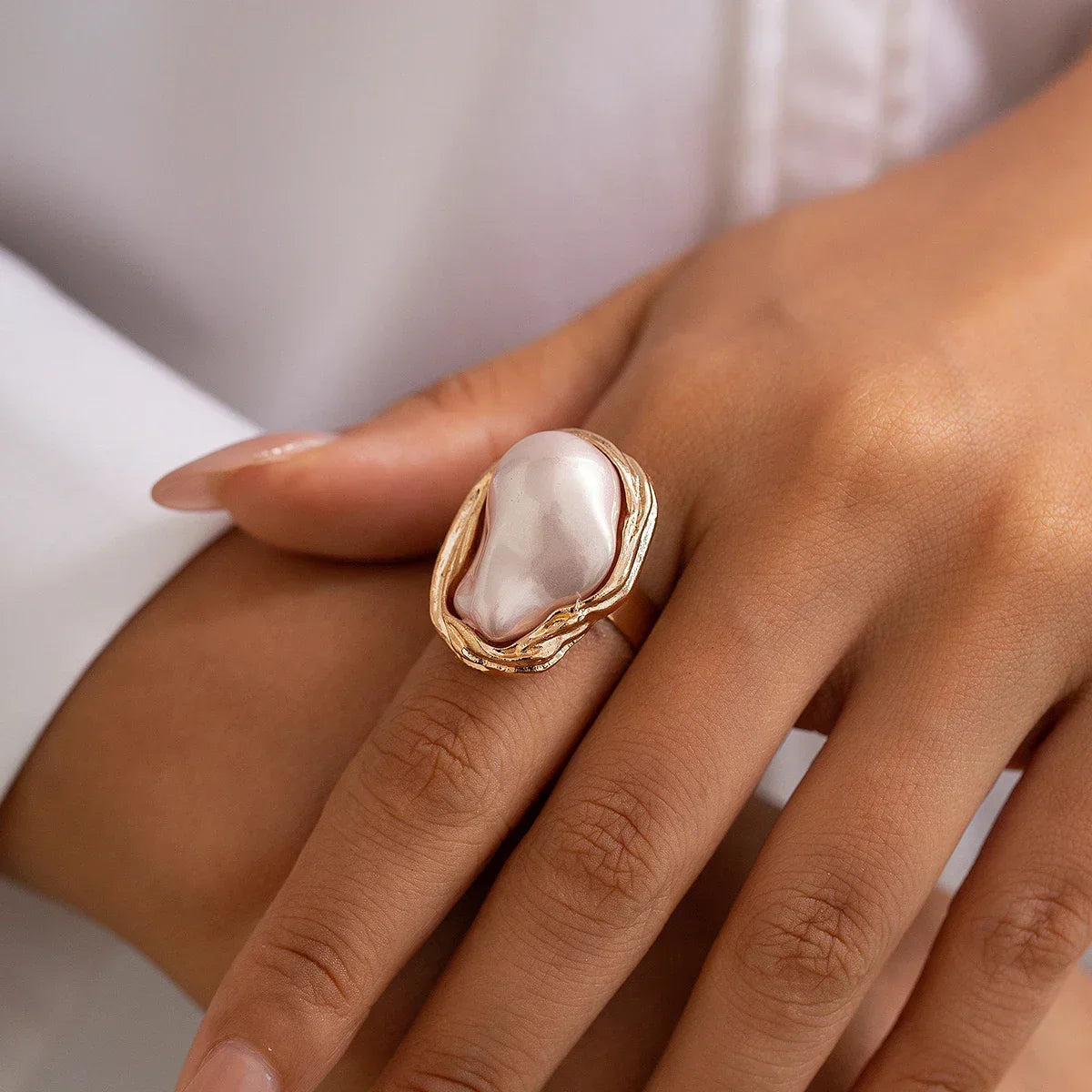 Chunky Baroque Pearl Cocktail Ring
