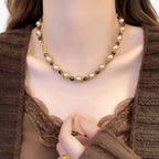 Tiger's Eye and Champagne Pearl Necklace, Gold-Tone