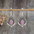 Vintage Victorian-Style Water Droplet Earrings with Pink Stones