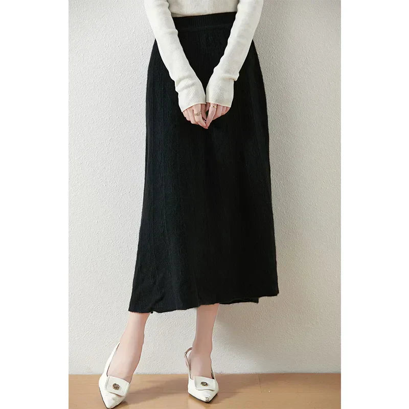 Textured Cable-Knit A-Line Maxi Skirt