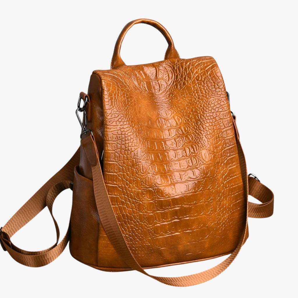 Soft Leather Anti-Theft Backpack with Back Zip Access